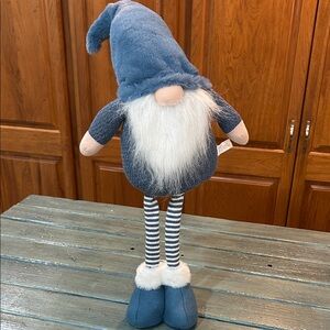 NWT Cute Blue and White Standing Gnome Plush Striped Legs Holiday Decor Gonk